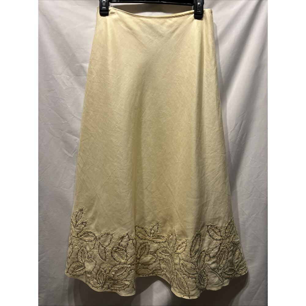 Lafayette 148 NY Yellow Linen Women’s 8 Maxi Skirt Embroidered Lined Lagenlook
